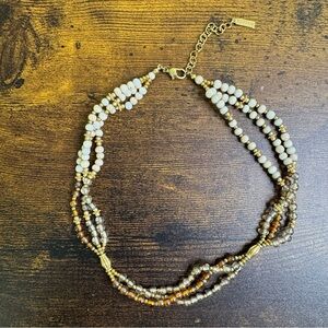 Napier Beaded Choker Necklace Gold Cream Glass Layered Vintage
